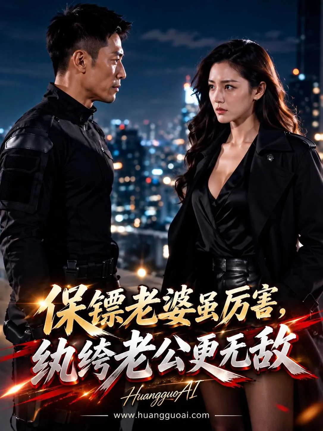 都市情感短剧海报，男女主角在酒店窗前对视