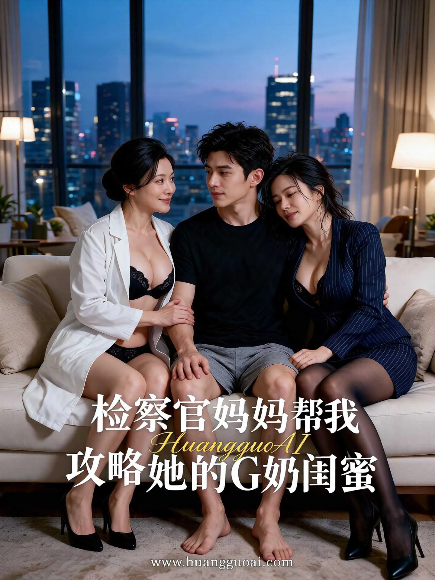都市题材短剧海报，西装男子与闭眼女子在夜色中